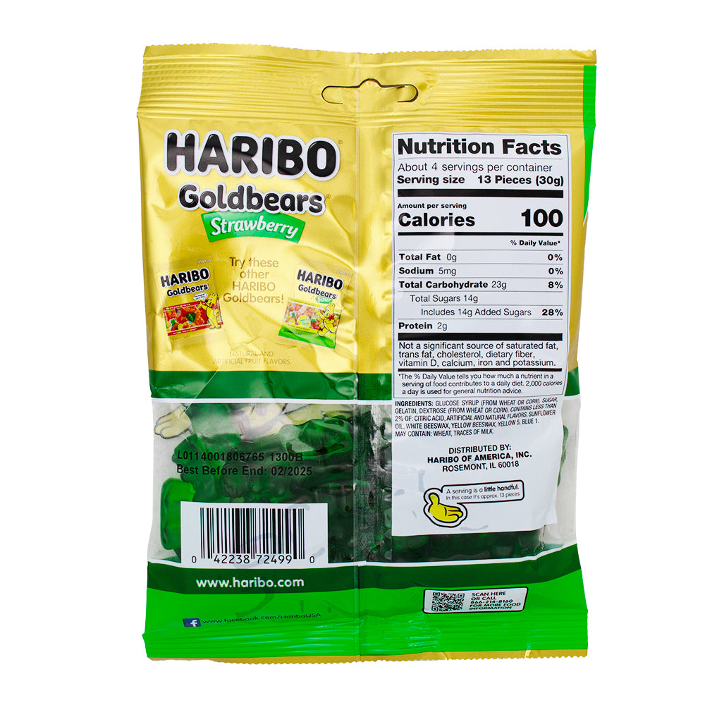 Haribo Gold Bears Strawberry - 4oz Nutrition Facts Ingredients - Haribo Gummy Bears