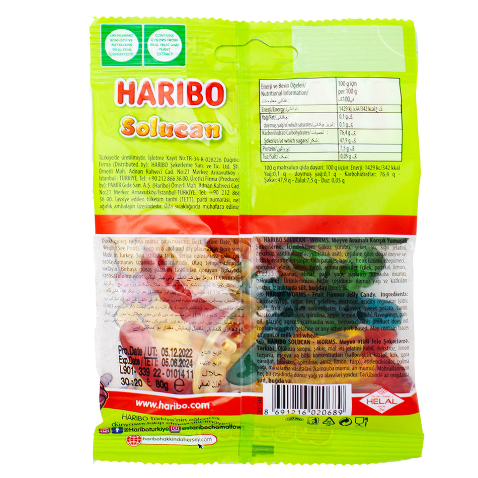 Haribo Worms - 80g  Nutrition Facts Ingredients