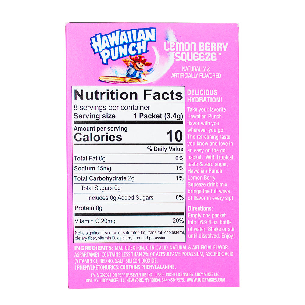 Hawaiian Punch Lemon Berry Squeeze On The Go - 26.9g  Nutrition Facts Ingredients
