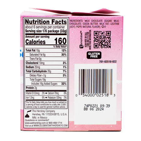 Hershey's Kisses Giant Pink Solid Milk Chocolate - 7oz Nutrition Facts Ingredients-Hersey’s Kisses-Milk chocolate-Valentine’s Day chocolate