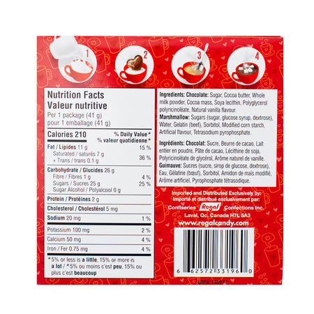 Heart Valentine's Hot Chocolate Bomb - 41g Nutrition Facts Ingredients