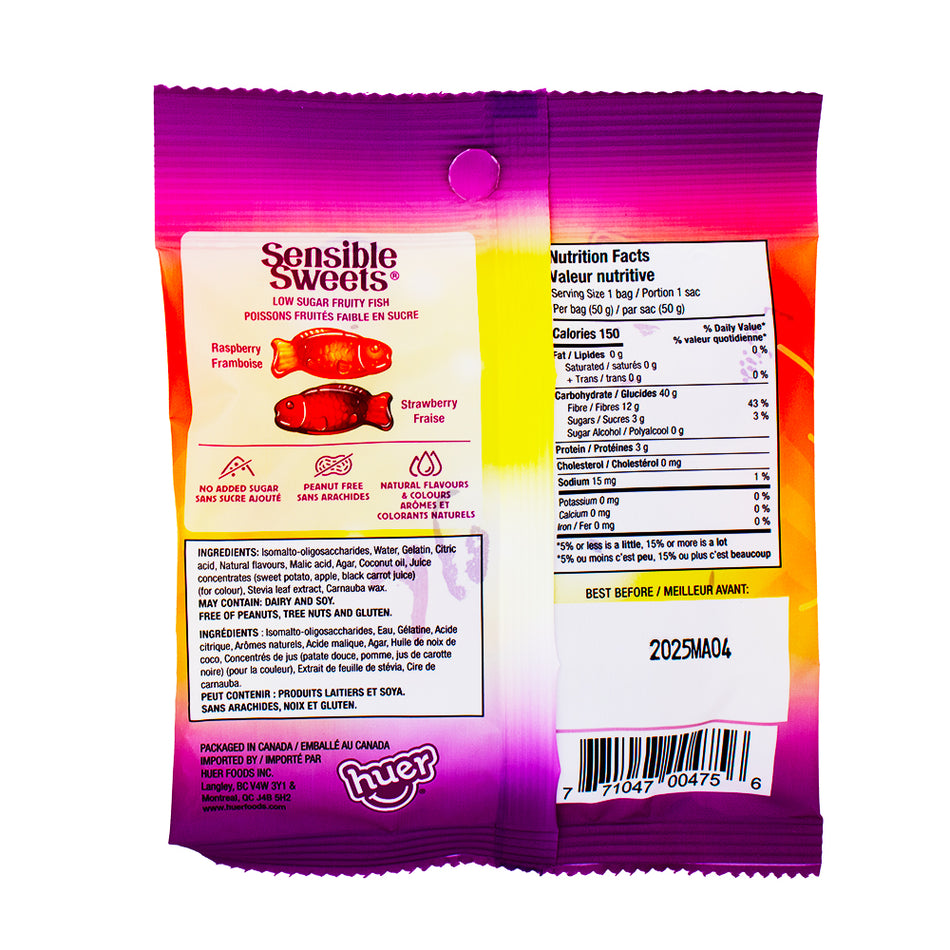 Huer Sensible Sweets Fruity Fish - Low Sugar 50g - Gummy Candy Nutrition Facts Ingredients