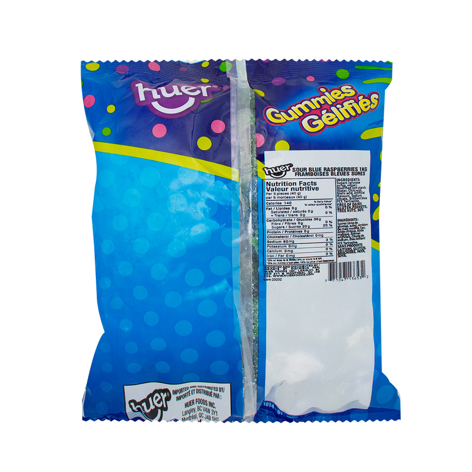 Huer Sour Blue Raspberries Gummy Candy - 1kg  Nutrition Facts Ingredients - Bulk Candy