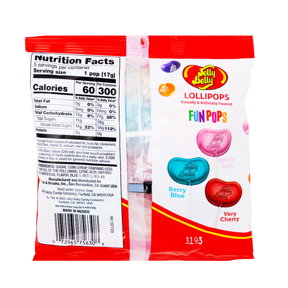 Jelly Belly Pops - 3oz  Nutrition Facts Ingredients