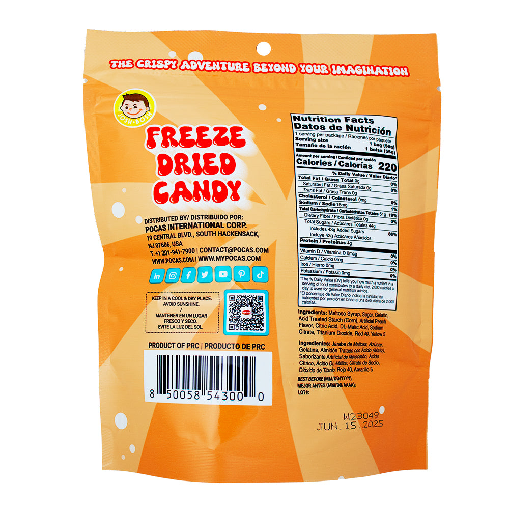 Josh Bosh Freeze Dried Candy Peach Rings - 1.95oz  Nutrition Facts Ingredients