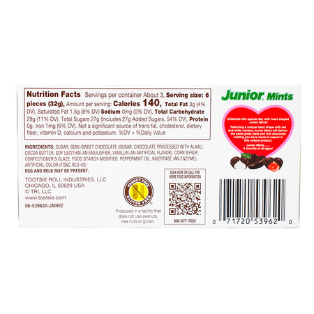 Junior Mints Theatre Pack Valentine's Pack - 3.5oz Nutrition Facts Ingredients