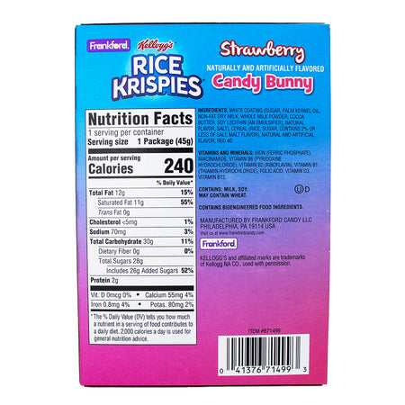 Rice Krispies Strawberry White Chocolate Easter Bunny - 1.6oz Nutrition Facts Ingredients