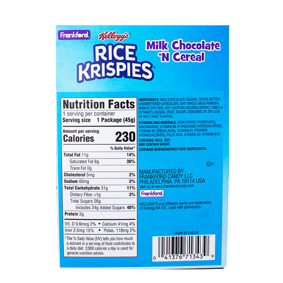 Rice Krispies Milk Chocolate Easter Bunny - 1.6oz Nutrition Facts Ingredients