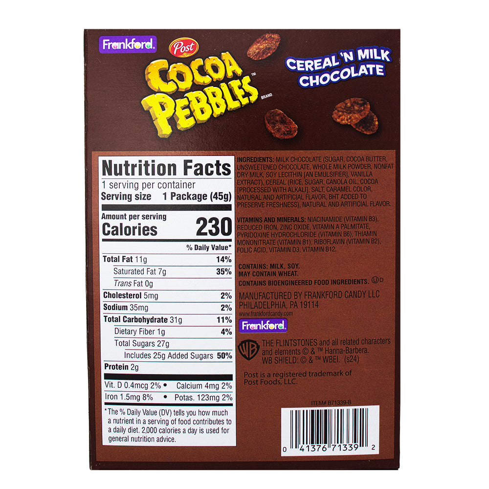 Cocoa Pebbles Milk Chocolate Easter Bunny - 1.6oz. Nutrition Facts Ingredients