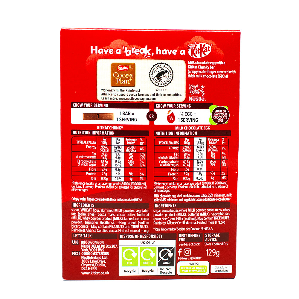 Kit Kat Chunky Easter Egg Medium (UK) - 129g  Nutrition Facts Ingredients