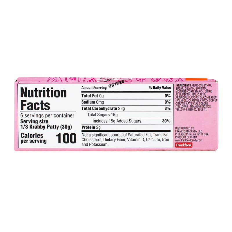 Krabby Patties Heart Shaped Sliders 2pk - 6.35oz Nutrition Facts Ingredients-Candy Hearts-Gummies-Krabby Patty Candy 