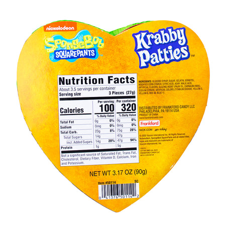 Krabby Patty Plush Top Heart Box - 3.17oz Nutrition Facts Ingredients-Valentine’s Day candy-Gift boxes-Krabby Patty-SpongeBob
