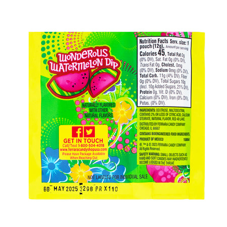 Fun Dip Springtime Watermelon/Strawberry 16 Pouches Nutrition Facts Ingredients