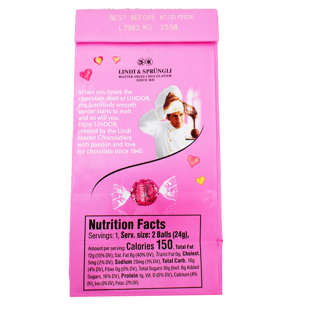 Lindor Valentine Strawberries and Cream Mini Bag - .8oz Nutrition Facts Ingredients