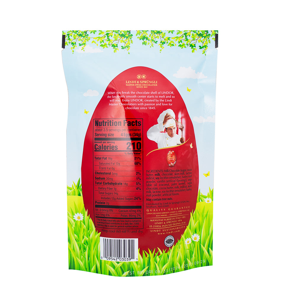 Lindt Milk Chocolate Easter Egg Pouch - 4.4oz Nutrition Facts Ingredients
