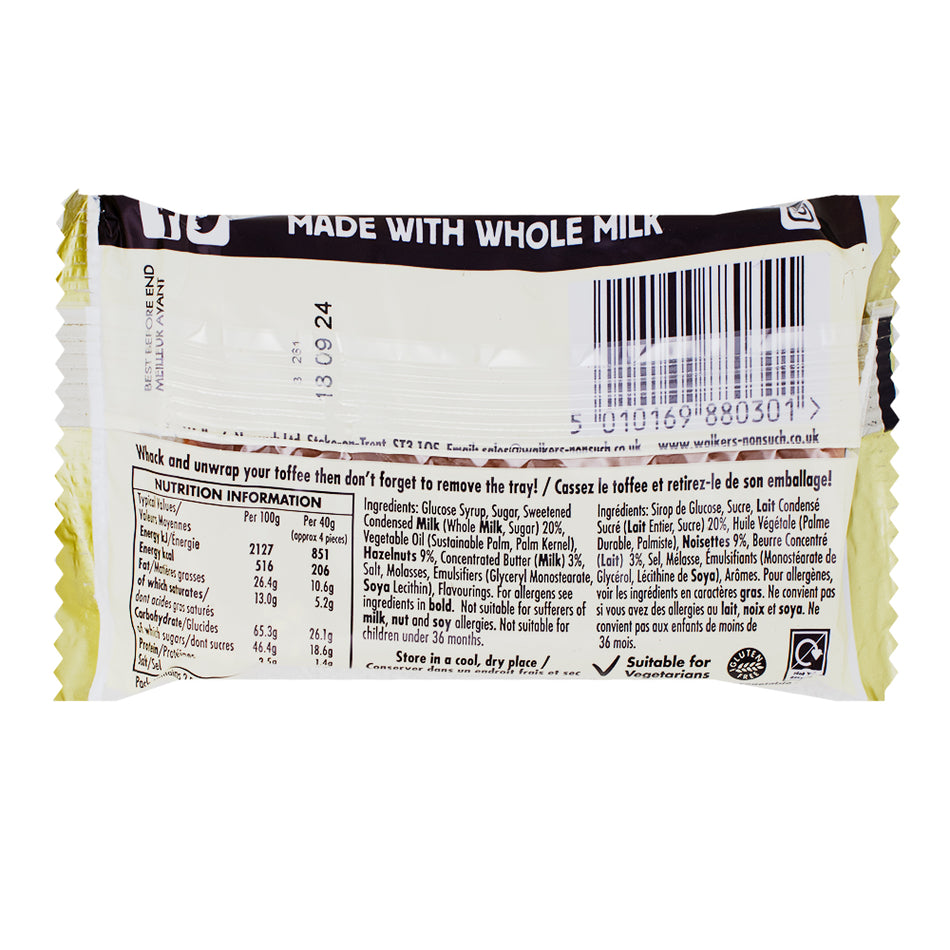 Walker's Roasted Hazelnut Toffee Bars - 100g UK Nutrition Facts Ingredients - British Candy