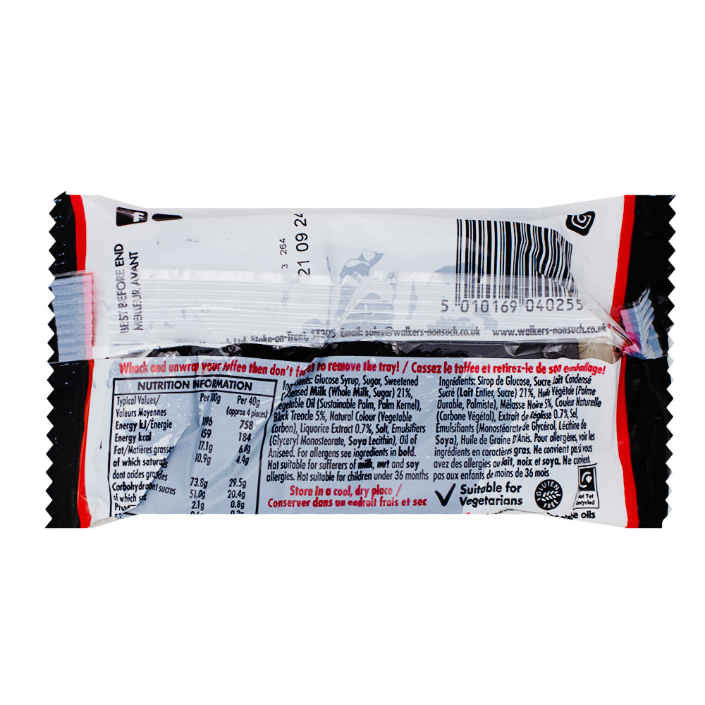 Walker's Liquorice Toffee Bars (UK) - 100g Nutrition Facts Ingredients - Walker's Liquorice Toffee Bars (UK) - 100g - British Candy - Toffee
