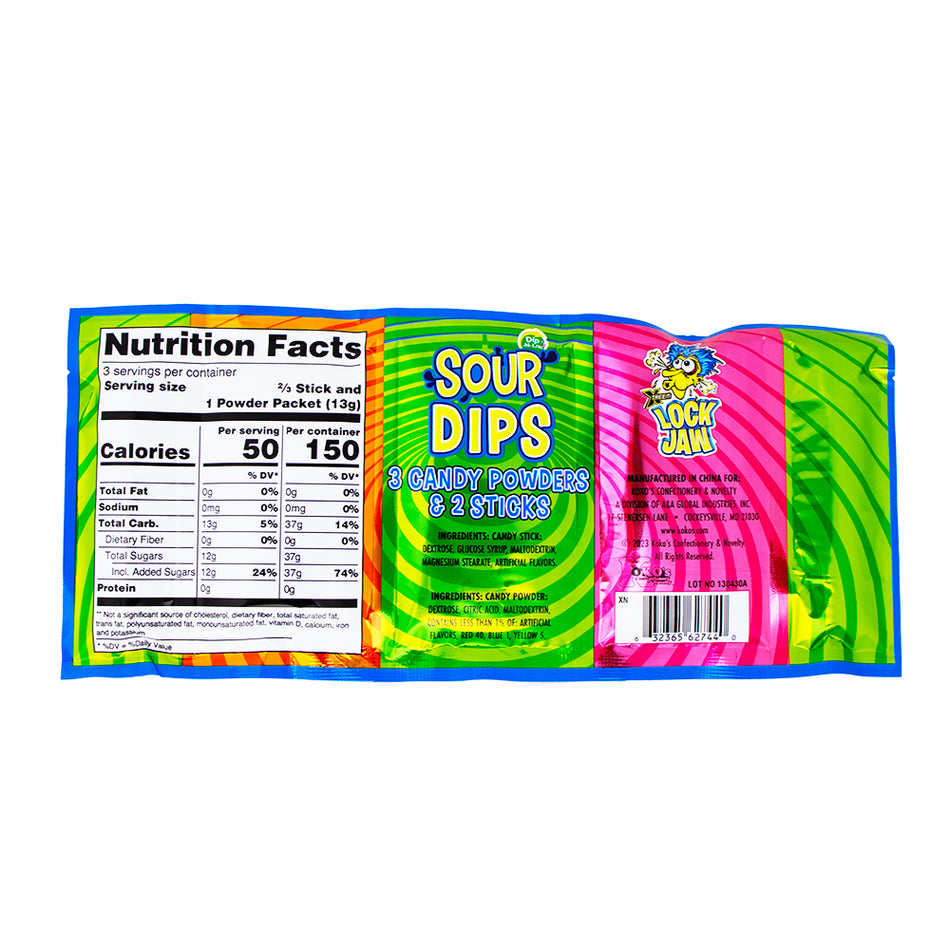 Lock Jaw Sour Dips - 1.41oz - Sour Candy  Nutrition Facts Ingredients