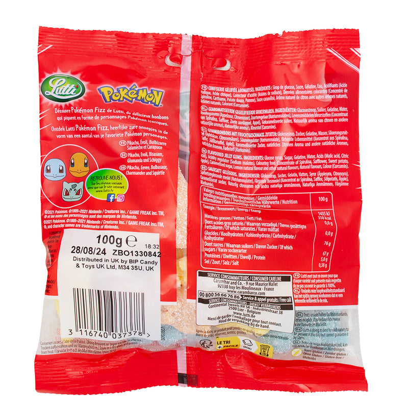 Lutti Pokemon Fizz (UK) - 100g Nutrition Facts Ingredients-British candy-fizz candy