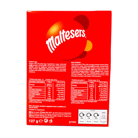 Maltesers Medium Egg - 127g.  Nutrition Facts Ingredients