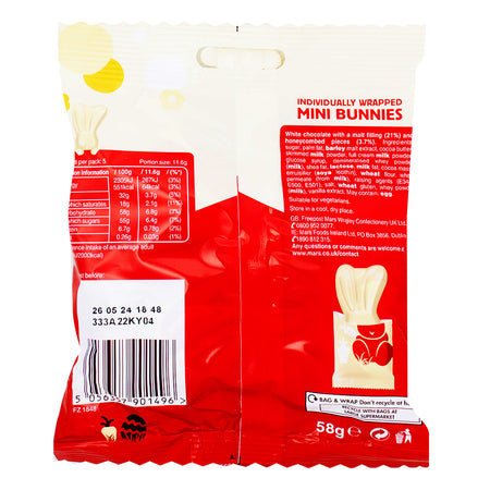 Maltesers Mini Bunnies (UK) - 58g  - White Chocolate Bunnies - British Chocolate  - Nutrition Facts - Ingredients