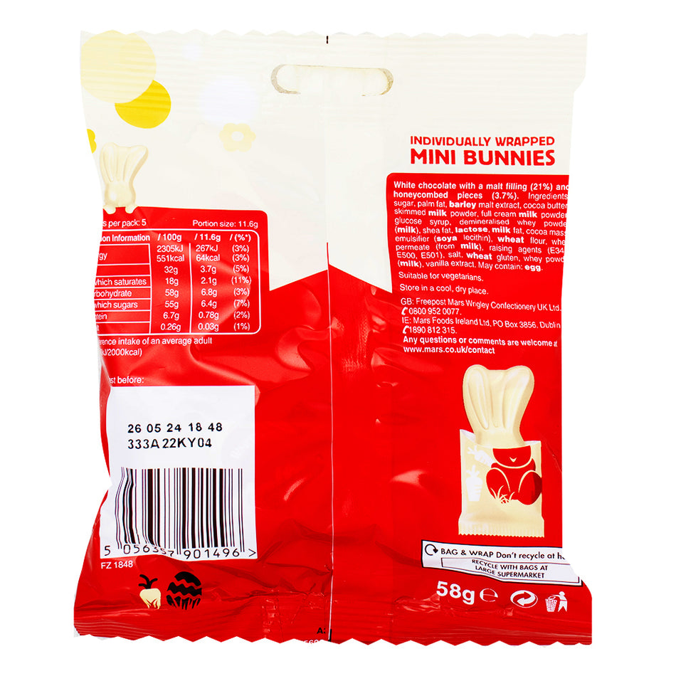 Maltesers Mini Bunnies (UK) - 58g  - White Chocolate Bunnies - British Chocolate  - Nutrition Facts - Ingredients
