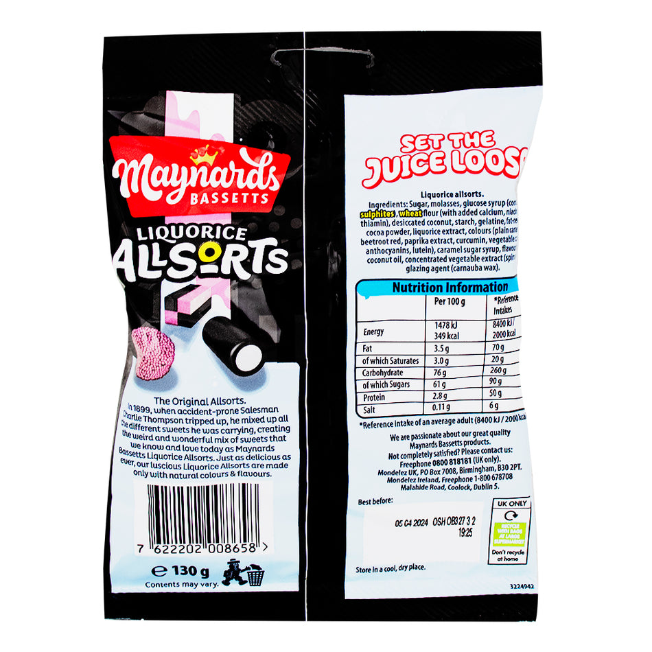Maynards Bassetts Liquorice Allsorts (UK) - 130g Nutrition Facts Ingredients-Maynards-British candy-Liquorice Allsorts