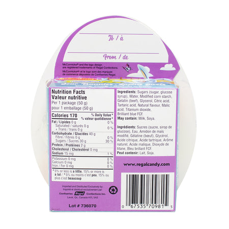 McCormicks Sour Gummy Bunny Eggs - 50g Nutrition Facts Ingredients