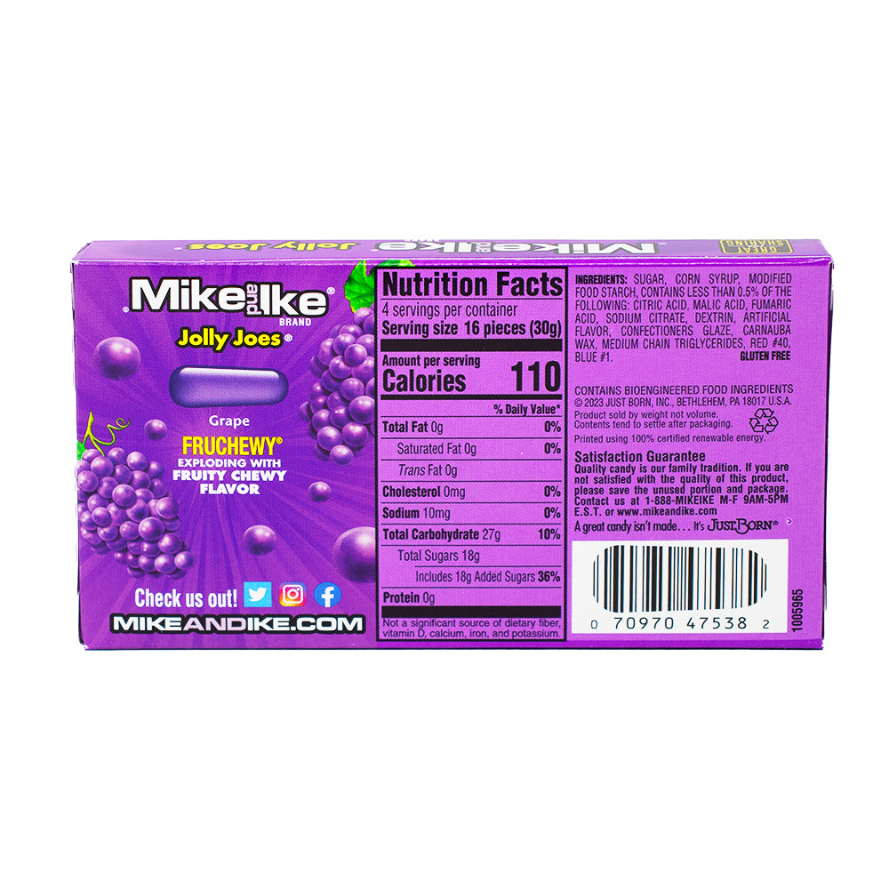 Mike and Ike - Jolly Joes Theatre Pack - 4.25oz  Nutrition Facts Ingredients