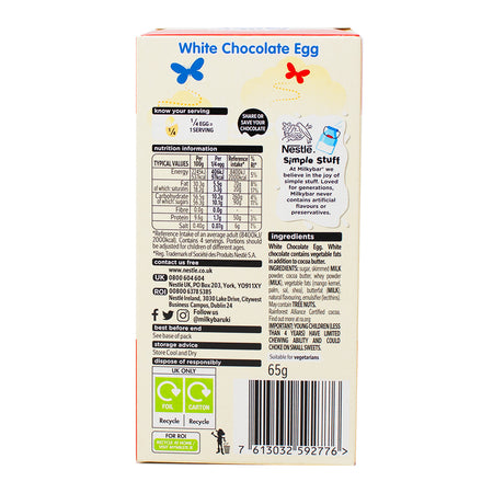 Milkybar White Chocolate Egg (UK) - 65g  Nutrition Facts Ingredients