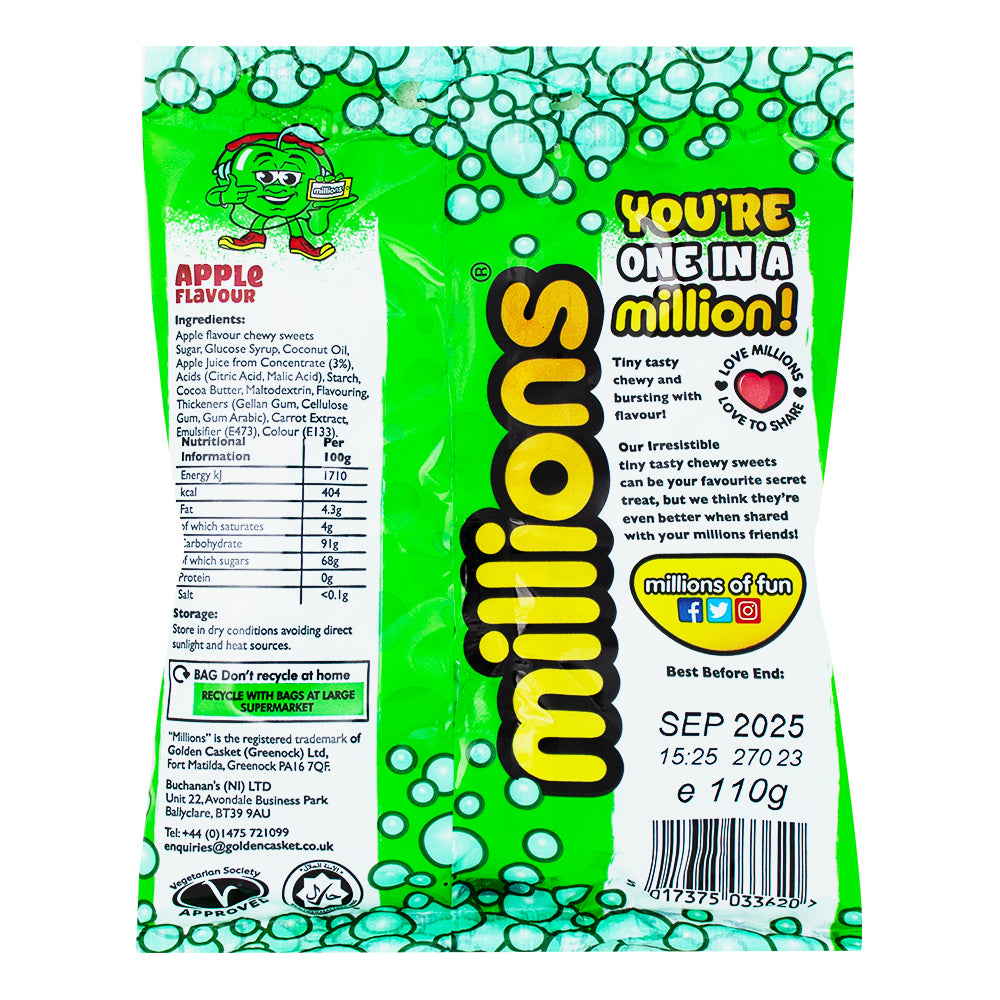 Millions Apple Bag (UK) - 110g Nutrition Facts Ingredients