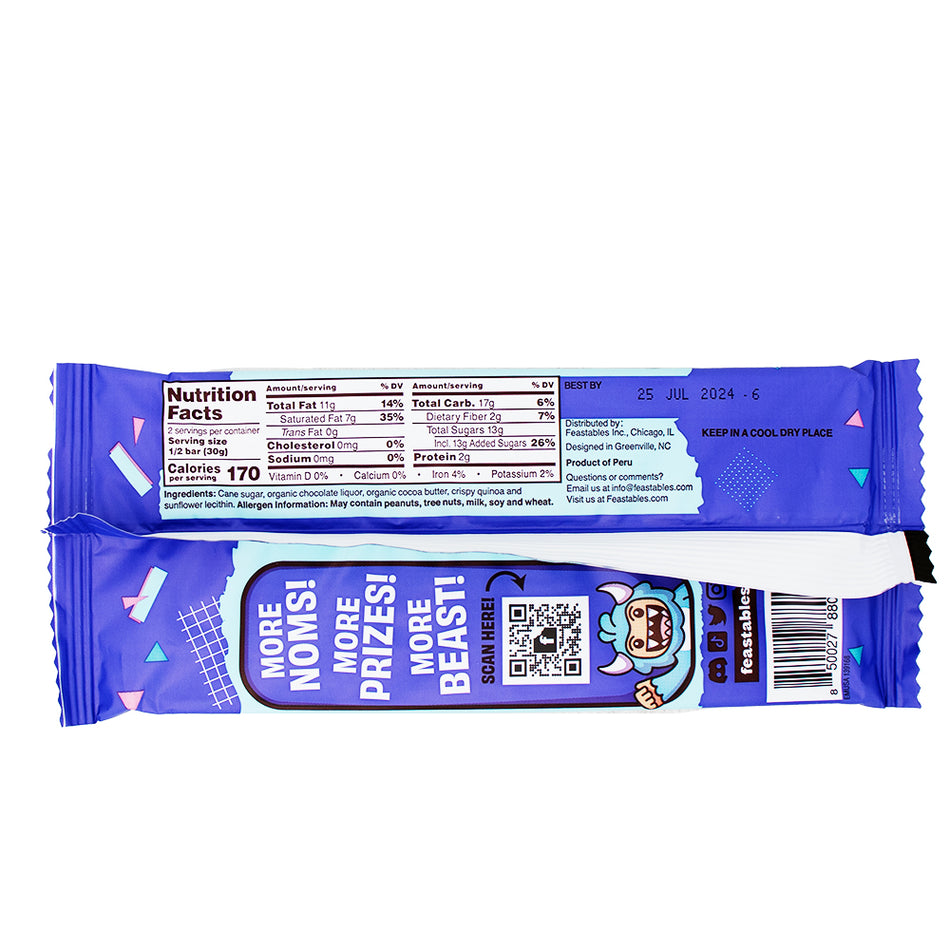 Mr Beast Bar - Quinoa Crunch Chocolate - 60g  Nutrition Facts Ingredients