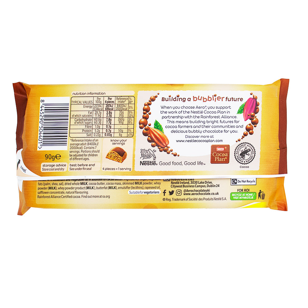Aero Honeycomb (UK) - 90g Nutrition Facts Ingredients-British chocolate-aero bars