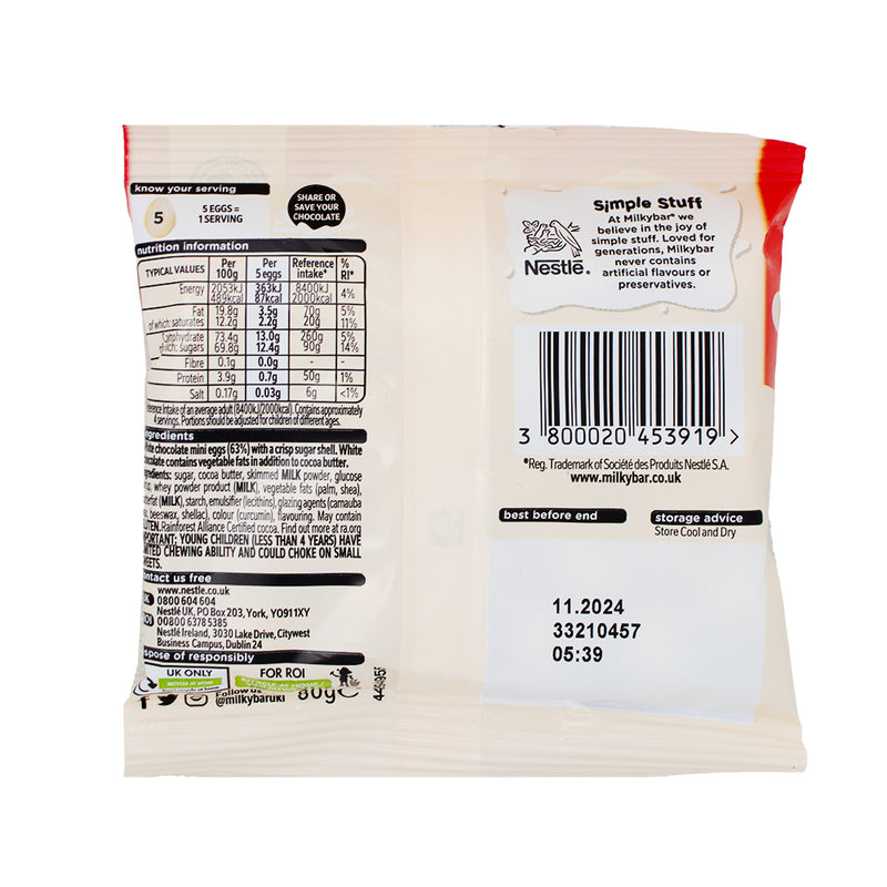 Milkybar Mini Eggs (UK) - 80g  Nutrition Facts Ingredients