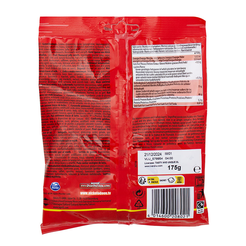 Paw Patrol Gummy Candy (UK) - 175g Nutrition Facts Ingredients