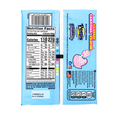 Peeps Marshmallow Chicks Cotton Candy - 3oz  Nutrition Facts Ingredients