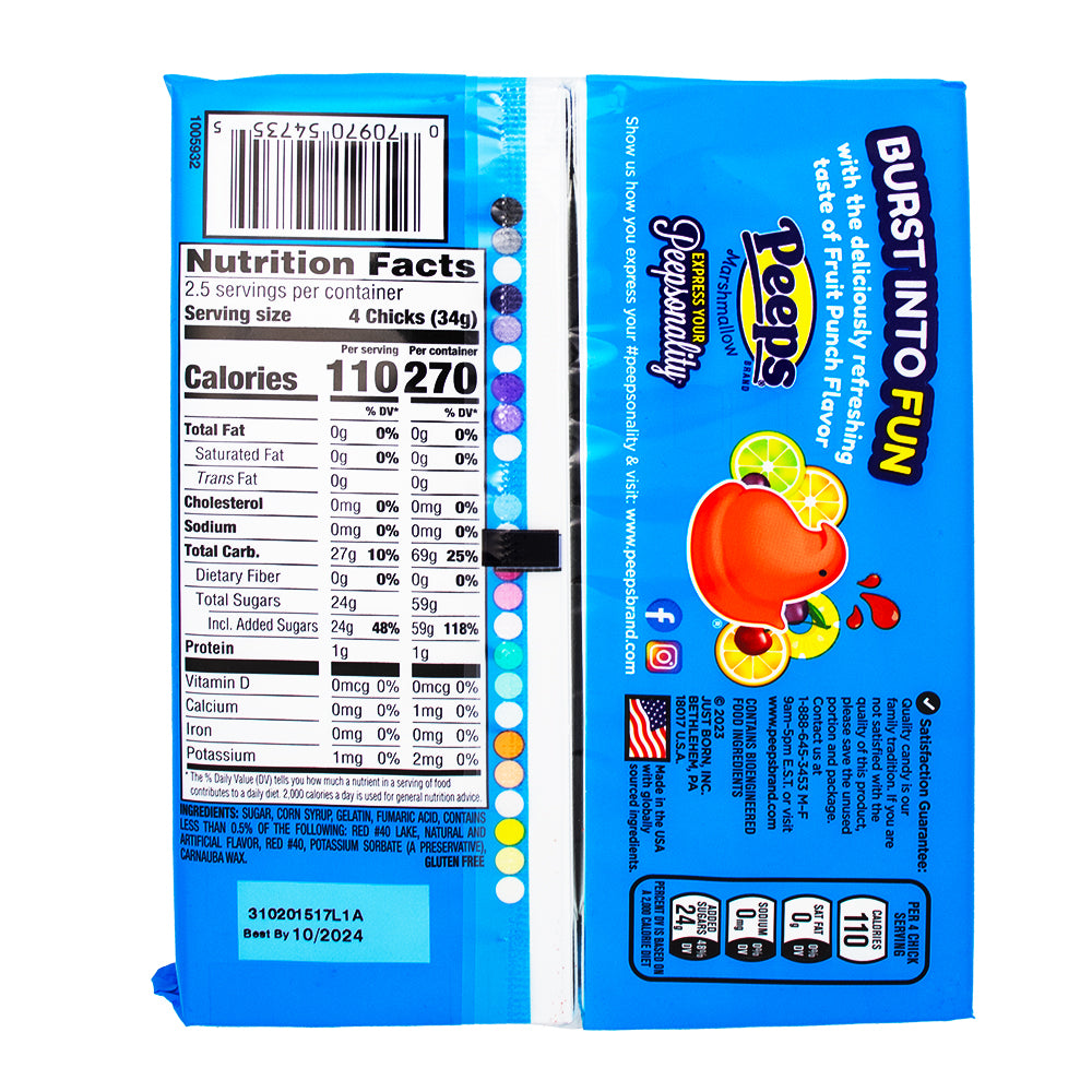 Peeps Marshmallow Chicks Fruit Punch - 3oz Nutrition Facts Ingredients-Peeps easter candy