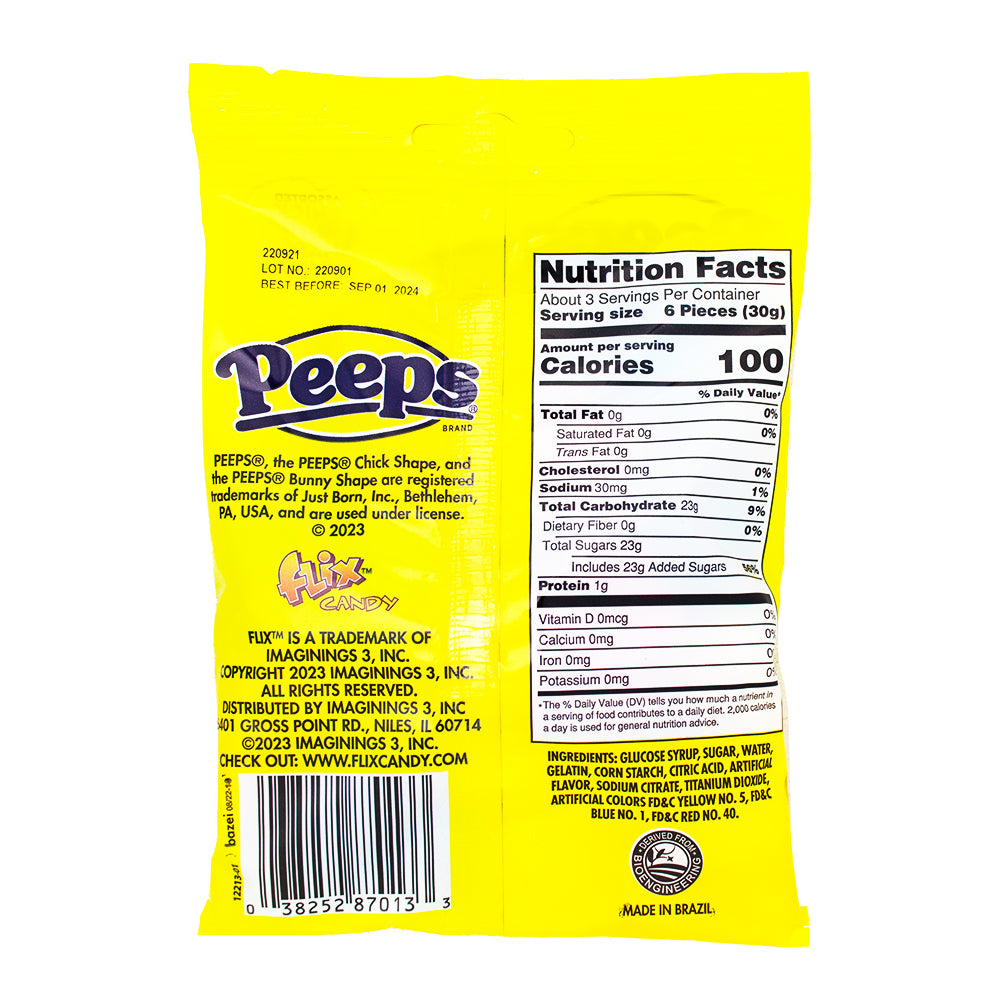 Peeps Gummies - 3.75oz Nutrition Facts Ingredients - Assorted Chick and Bunny shaped gummy candy!