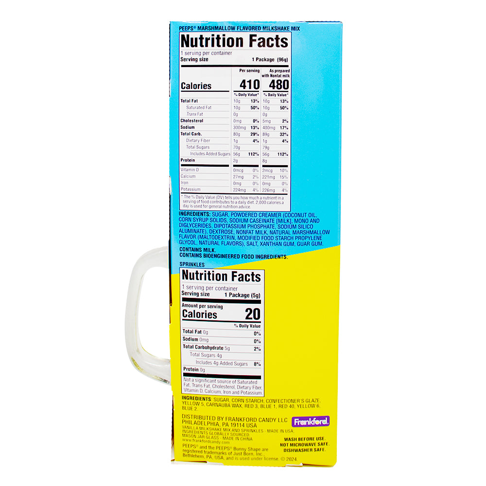 Peeps Easter Milkshake In A Jar Gift Set - 3.56oz Nutrition Facts Ingredients