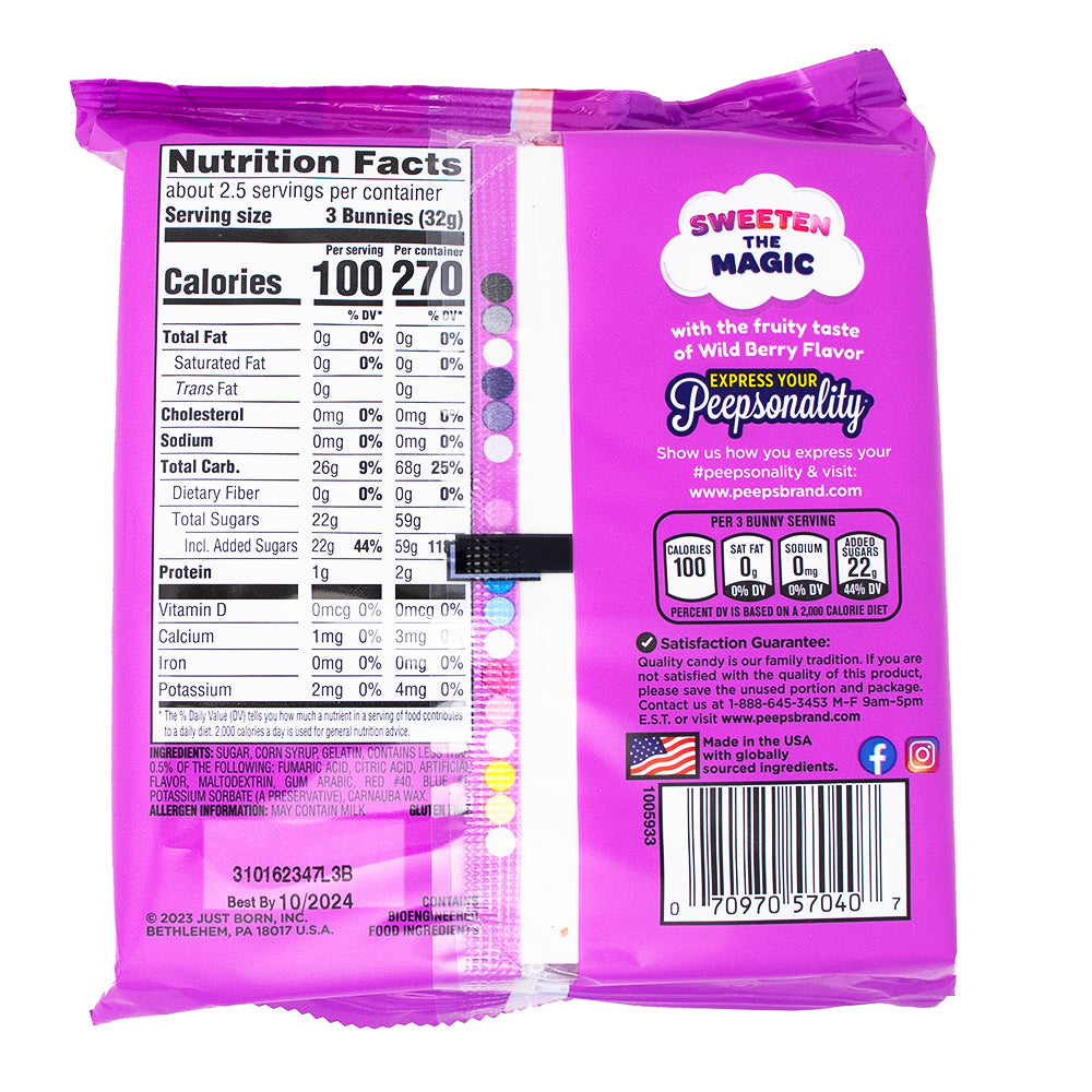 Peeps Marshmallow Bunnies Sparkly Wildberry 8ct - 3oz Nutrition Facts Ingredients-Easter candy-Peeps easter candy