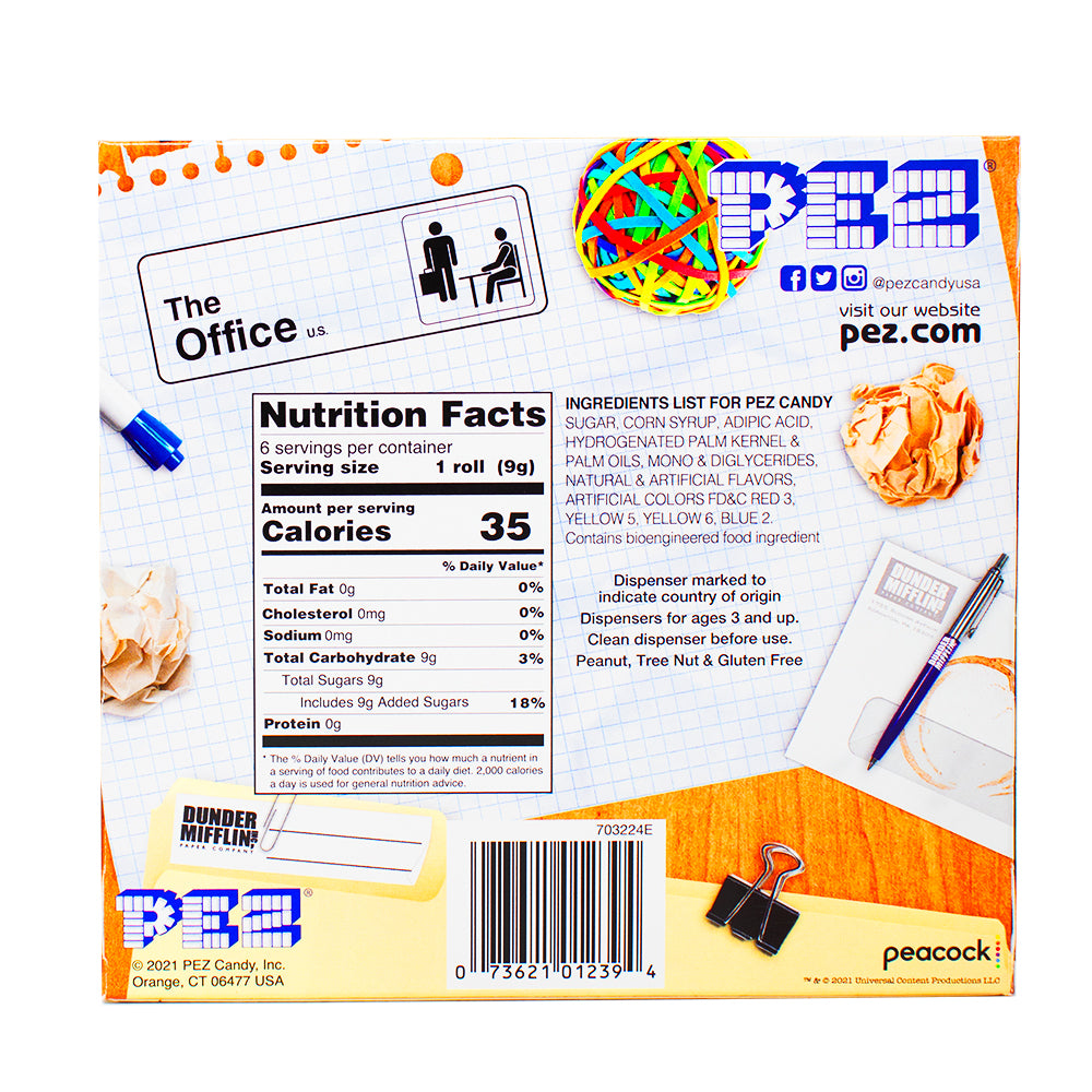 Pez The Office Gift Set Jim/Pam  Nutrition Facts Ingredients