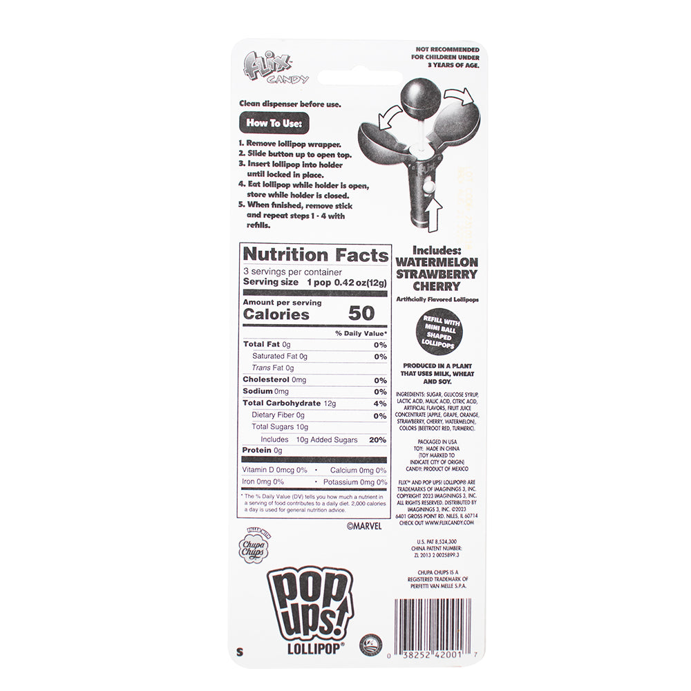 Marvel Pop-Ups Lollipop Set - 36g - Chupa Chups - Lollipops  Nutrition Facts Ingredients