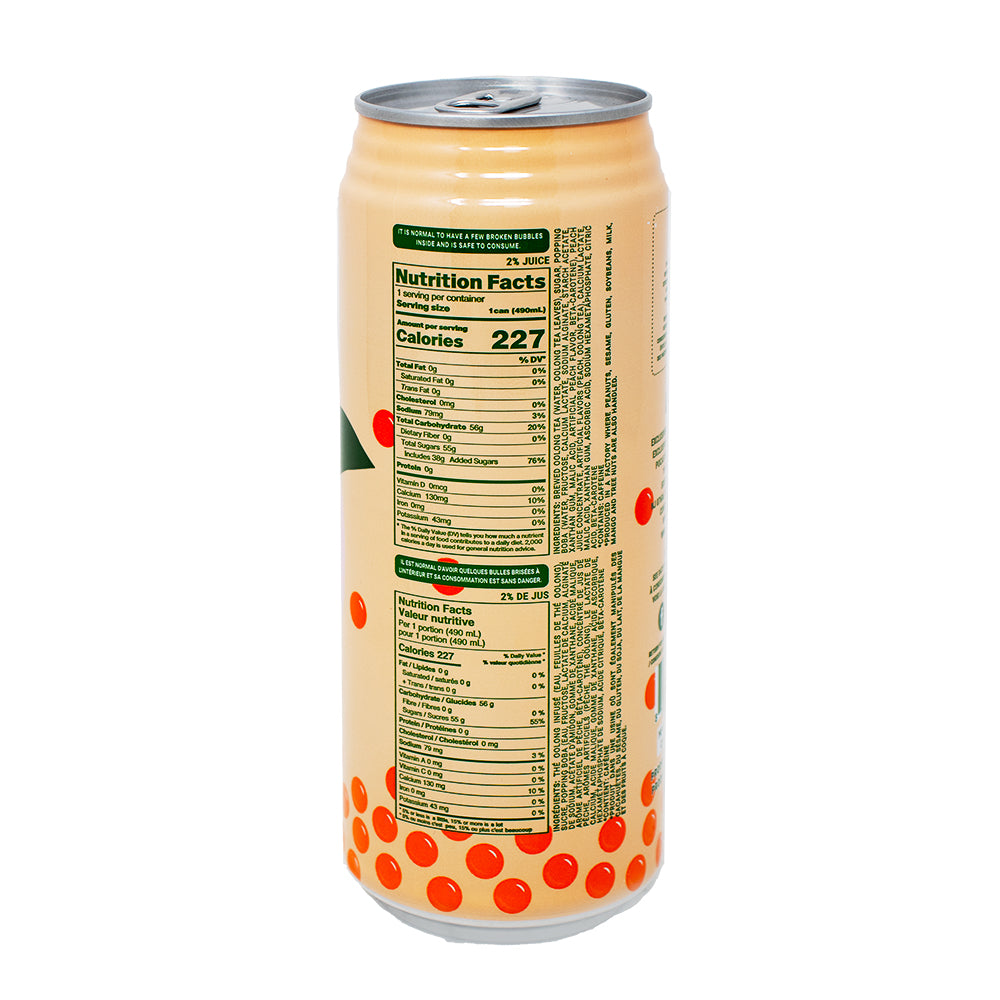 Popping Boba Peach Oolong Tea Drink - 16.5oz  Nutrition Facts Ingredients