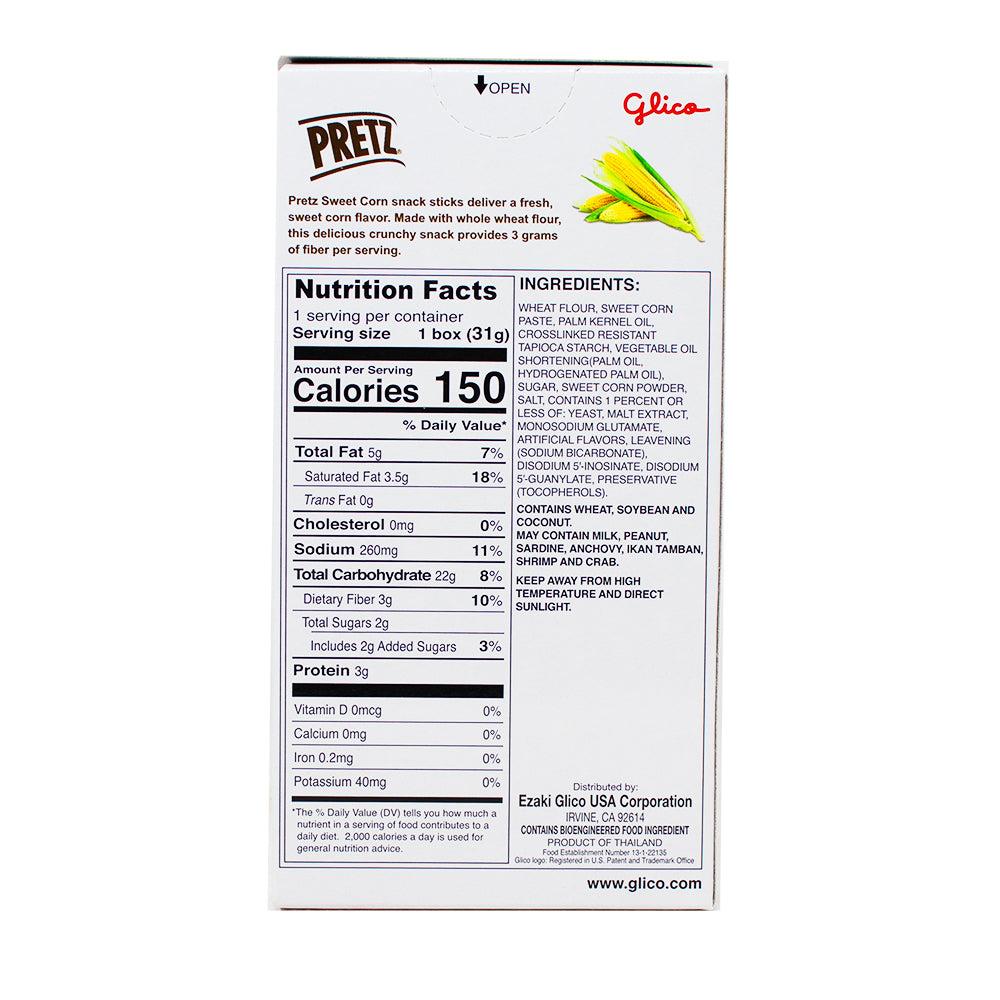 Pretz Sweet Corn - Pretzel Sticks - 1.09oz  Nutrition Facts Ingredients