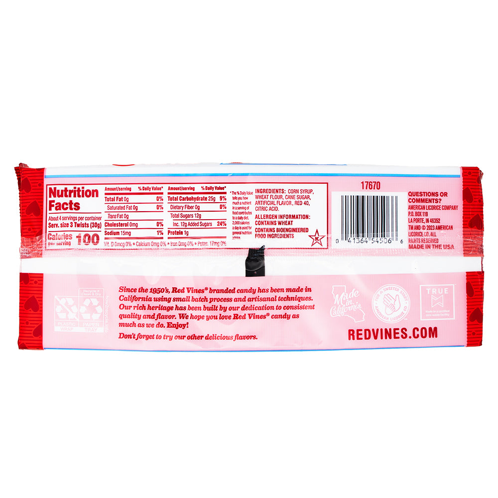 Red Vines Cinnamon Spice - 4oz Nutrition Facts Ingredients-Red vines-Red Candy-Valentine’s Day gifts-Cinnamon Candy