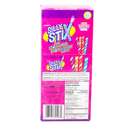 Silly Stix Sour Powder Straws 100ct - 186g   Nutrition Facts Ingredients