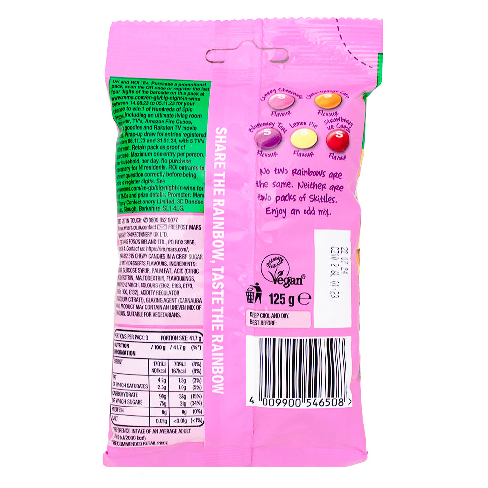 Skittles Desserts Candies (UK) - 125g - British Candy                         Nutrition Facts Ingredients