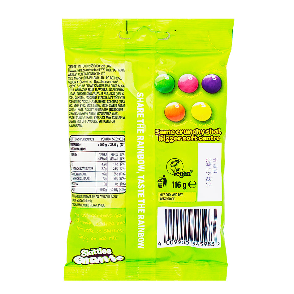 Skittles Giants Sours (UK) - 116g Nutrition Facts Ingredients
