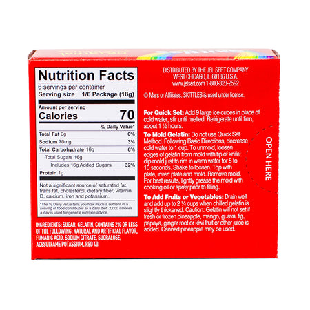 Skittles Gelatin Original  Nutrition Facts Ingredients