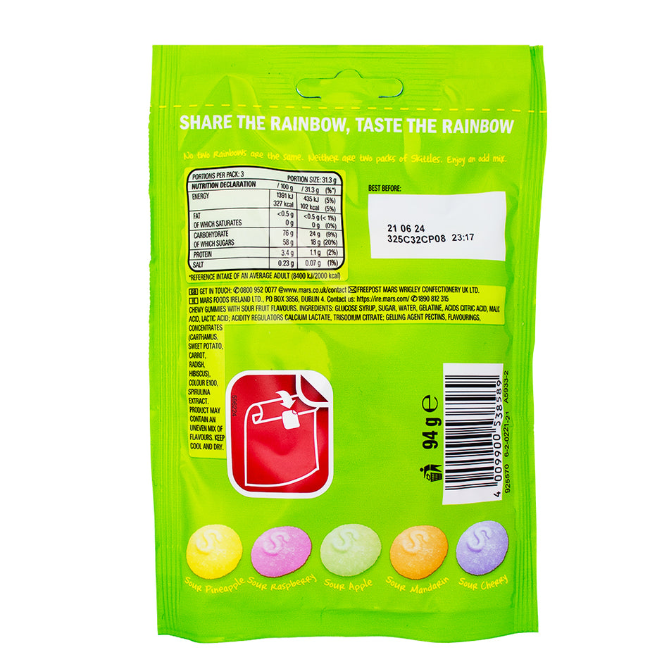 Skittles Fruit Squishy Cloudz Sours (UK) - 94g Nutrition Facts Ingredients
